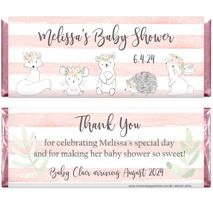 BS349 - Cute Woodland Animals with Flowers Baby Shower Candy Bar Wrappers Cute Woodland Animals with Flowers Baby Shower Candy Bar Wrappers Birth Announcement bs349