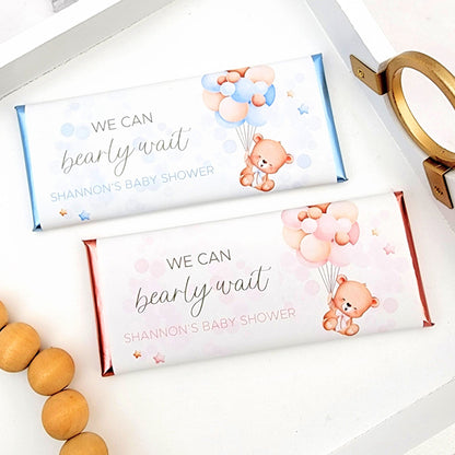 BS362blue - We Can Bearly Wait Baby Shower Candy Bar Wrappers We Can Bearly Wait Baby Shower Candy Bar Wrappers Birth Announcement bs362
