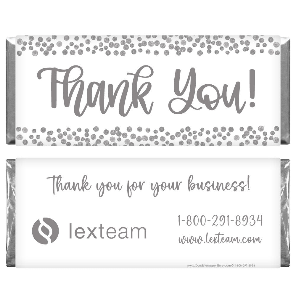 BUS213s - Thank You Silver Tone Dots Business Candy Wrapper Thank You Silver Tone Dots Business Candy Wrapper Party Favors BUS213