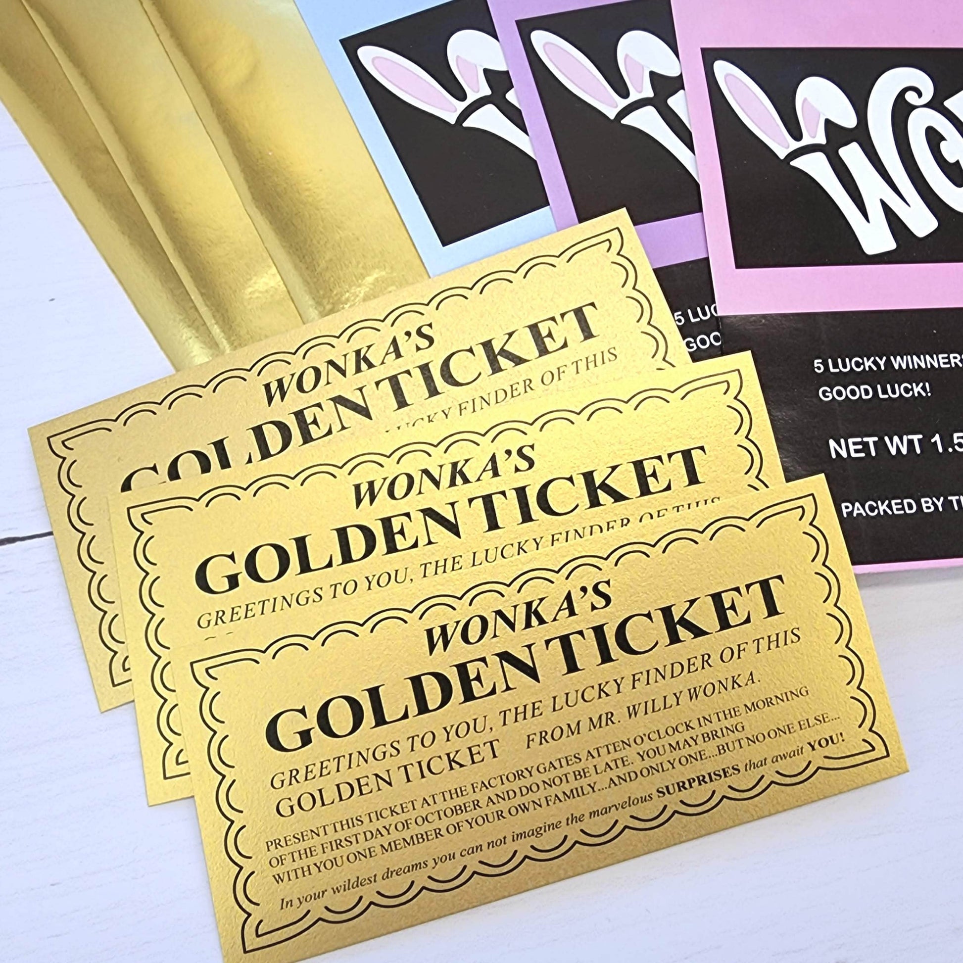 Bunny Ears Wonka Bar Easter Candy Wrapper and Golden Tickets Party Favors wonka