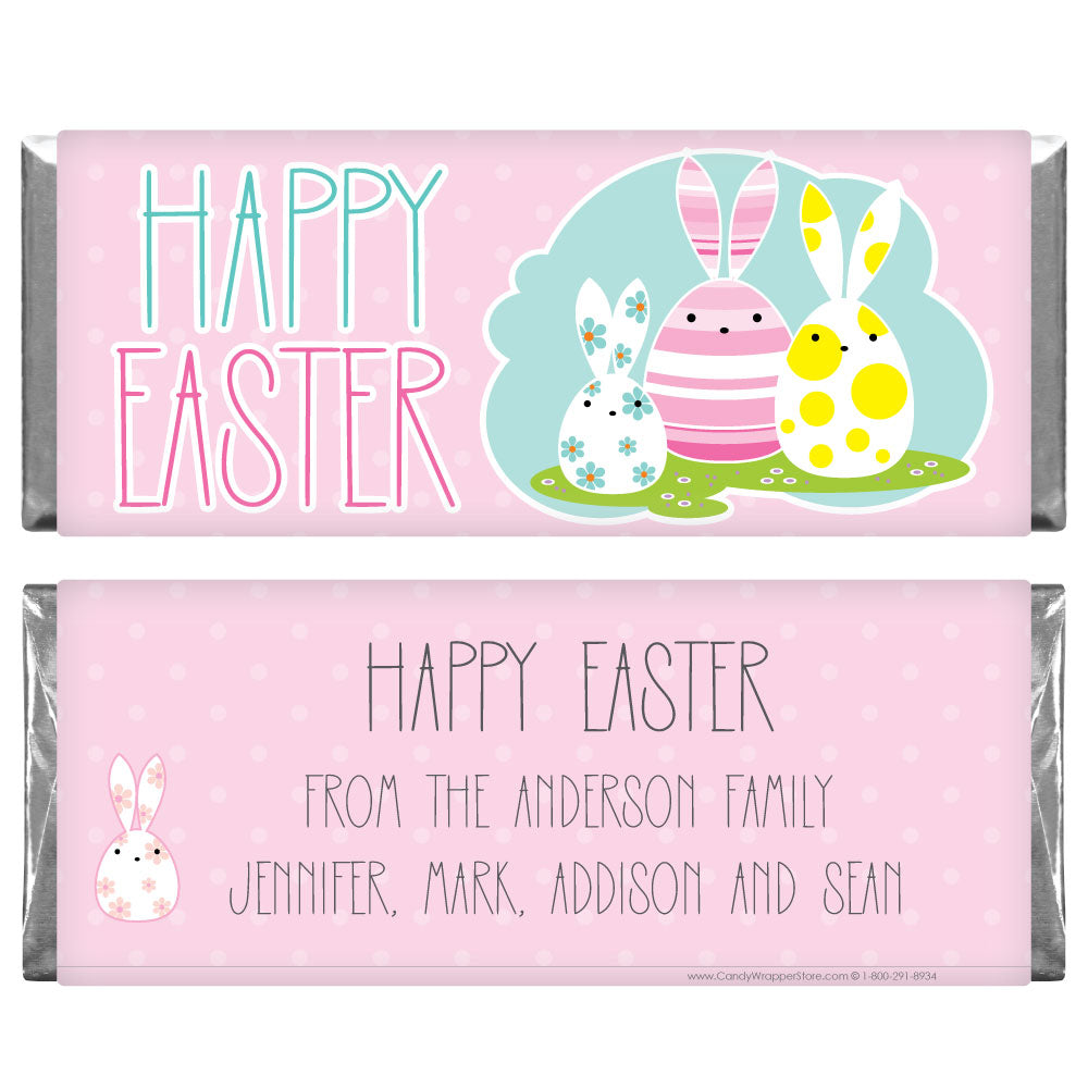 EASTER202 - Decorated Bunny Easter Eggs Candy Wrappers Cute Decorated Bunny Easter Eggs Candy Wrappers for 1.55 oz Hersheys Candy Wrappers Seasonal & Holiday Decorations EASTER202