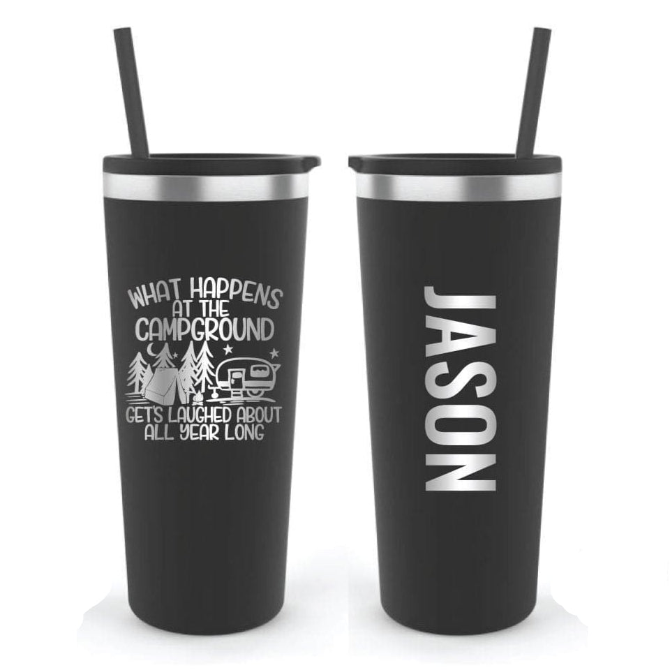 Engraved Black Funny Camping Tumbler - Double Wall Insulated Tumbler with Matching Colored Straw Mugs Candy Wrapper Store