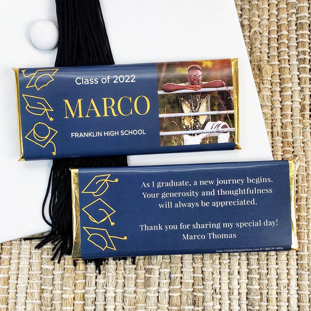 Falling Graduation Hats with Photo Candy Bar Wrappers - GRAD259photo Candy Wrappers GRAD259