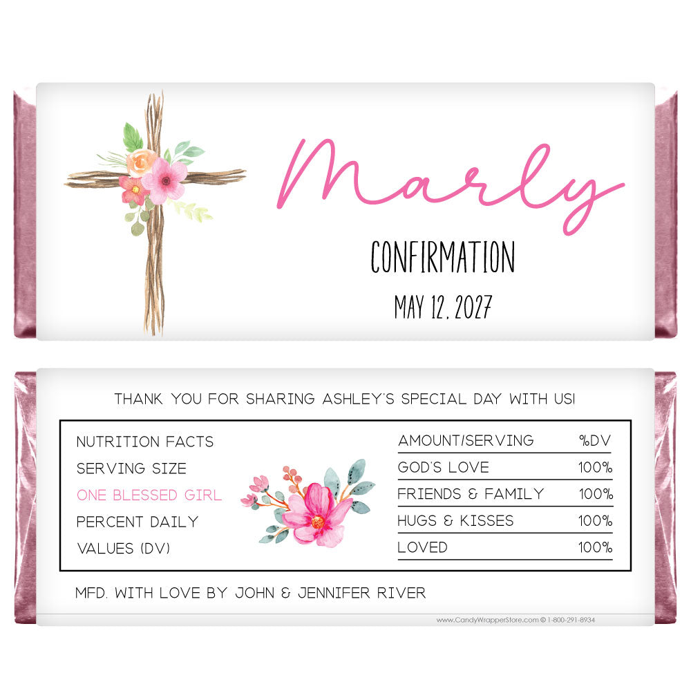 Floral Wooden Cross Religious Candy Bar Wrappers - REL220 Floral Wooden Cross Religious Candy Bar Wrappers REL220