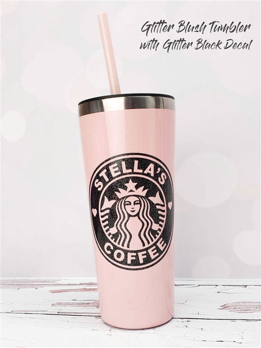Glitter Blush Hot Tumbler Personalized Black Starbucks Logo