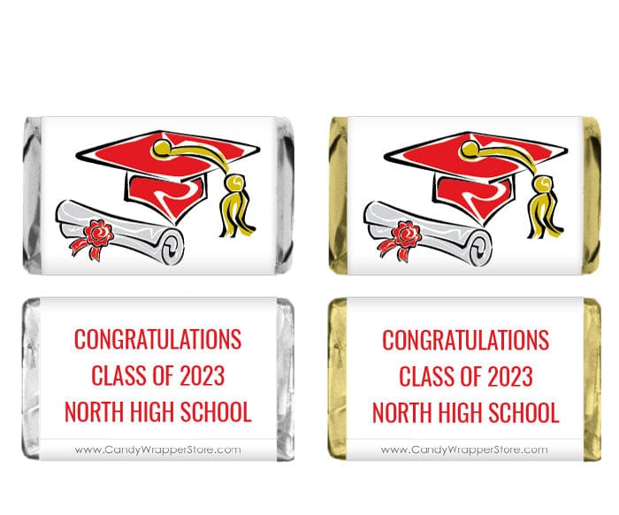 GRAD104 - Miniature Graduation Cap and Scroll Wrapper Miniature Graduation Candy Bar Wrappers Candy Wrappers GRAD204