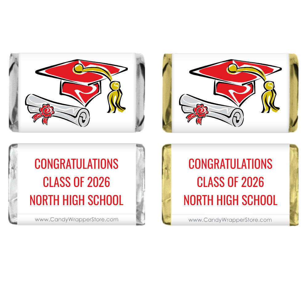 GRAD104 - Miniature Graduation Cap and Scroll Wrapper Miniature Graduation Candy Bar Wrappers Candy Wrappers GRAD204