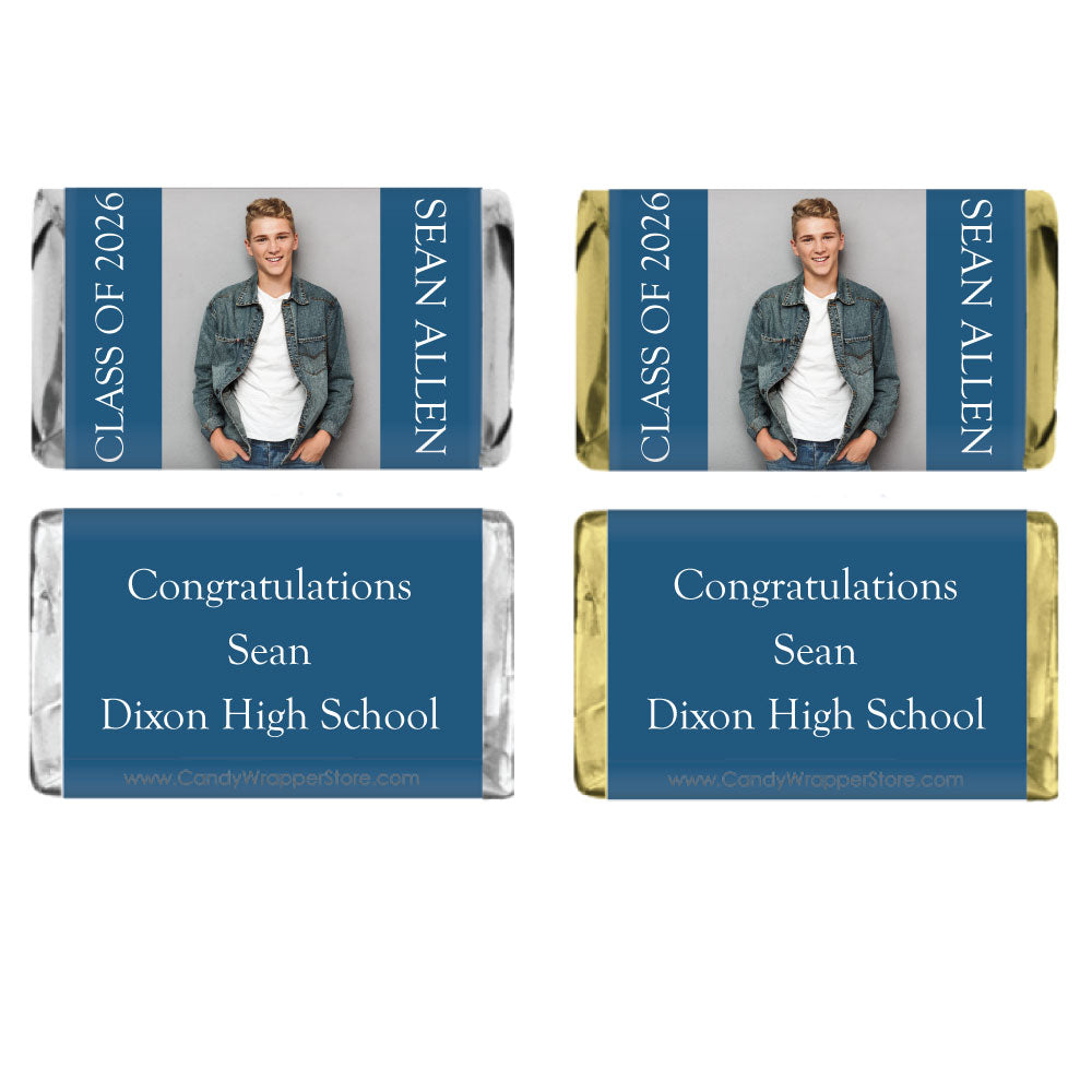 GRAD112 - Simple Solid Photo Graduation Miniature Wrapper Simple Solid Photo Graduation Miniature Wrapper with photo for Hershey's miniatures Candy Wrappers GRAD212