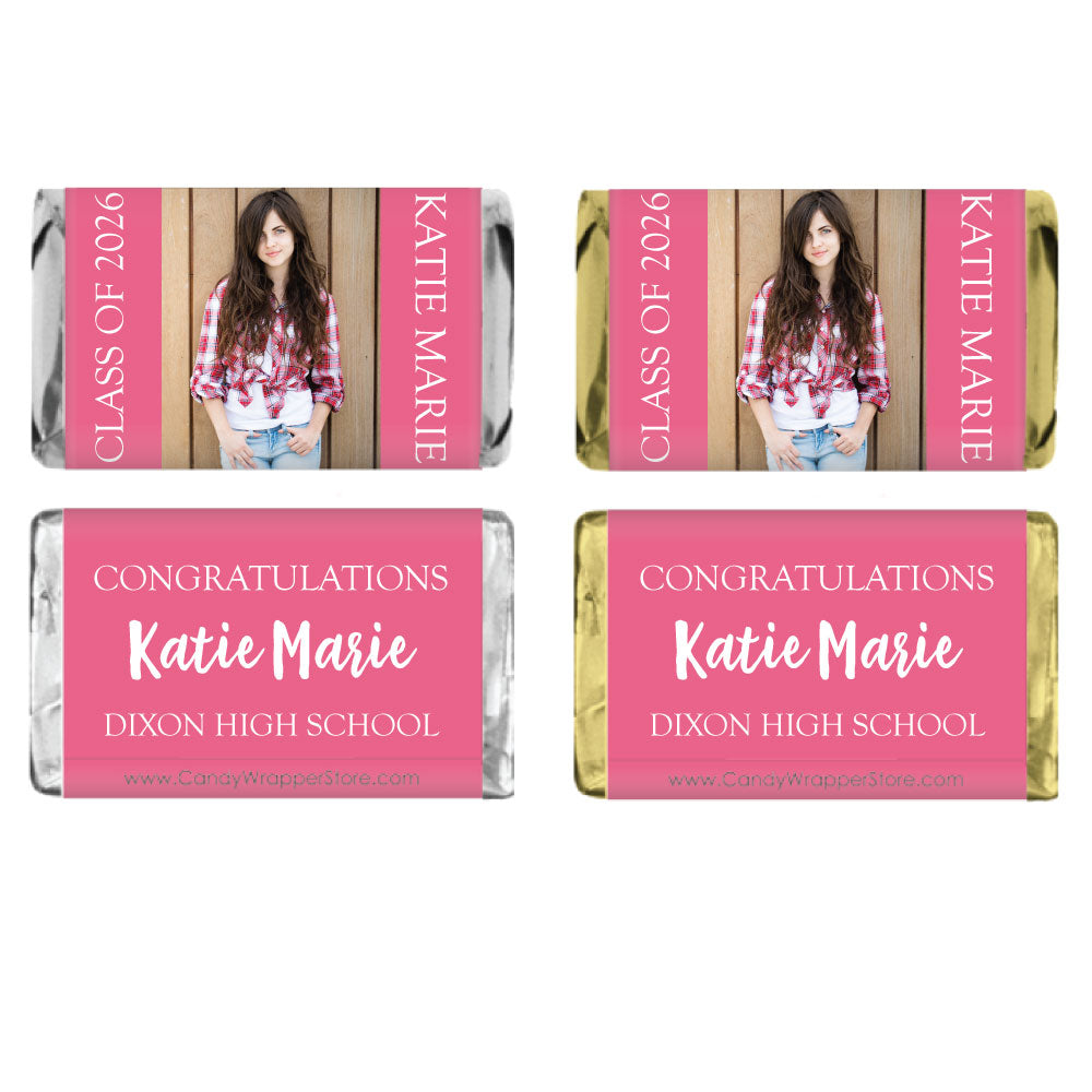 GRAD113 - Simple Solid Photo Graduation Miniature Wrapper Simple Solid Photo Graduation Miniature Wrapper with photo for Hershey's minis Candy Wrappers GRAD213