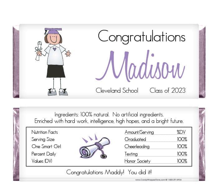 GRAD200 - Stick Girl Graduation Candy Bar Wrappers Stick Girl Graduation Candy Bar Wrappers Candy Wrappers GRAD200