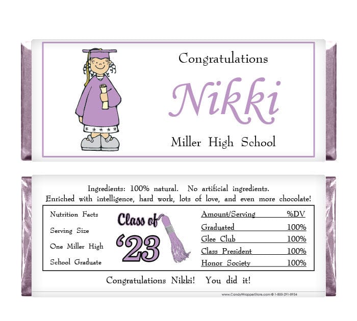 GRAD202 - 2023 Girl Graduation Candy Bar Wrappers 2023 Girl Graduation Candy Bar Wrappers Candy Wrappers GRAD202