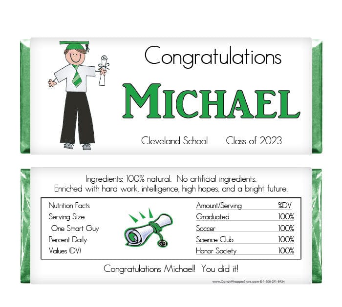 GRAD203 - Stick Boy Graduation Candy Bar Wrappers Stick Boy Graduation Candy Bar Wrappers Candy Wrappers GRAD203