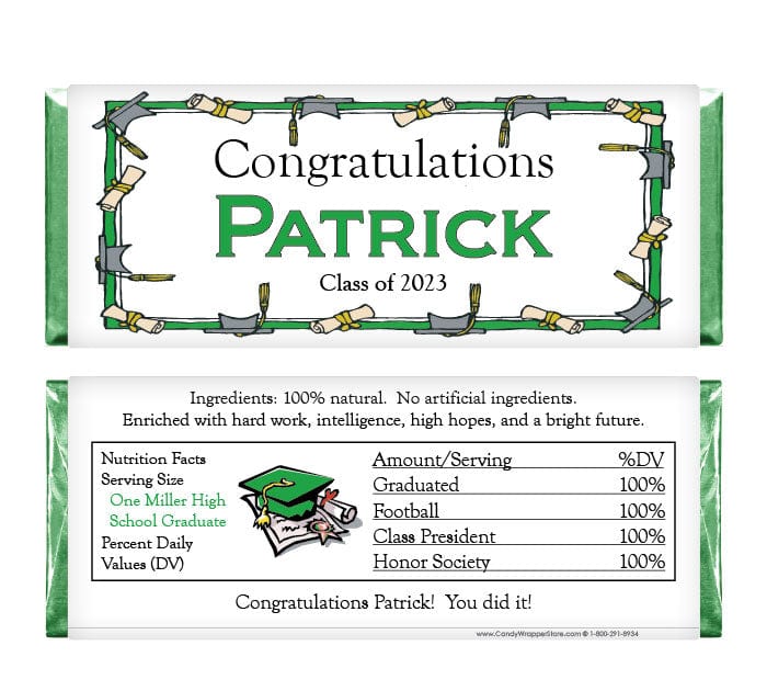 GRAD205 - Graduation Cap Border Candy Wrapper Graduation Cap Border Candy Wrapper Candy Wrappers GRAD205