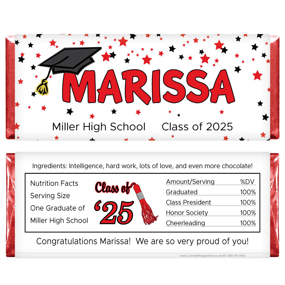 GRAD209a - Graduation Hat Candy Bar Wrapper Graduation Hat and Name 1.55oz Hershey's Candy Bar Wrappers Candy Wrappers grad209