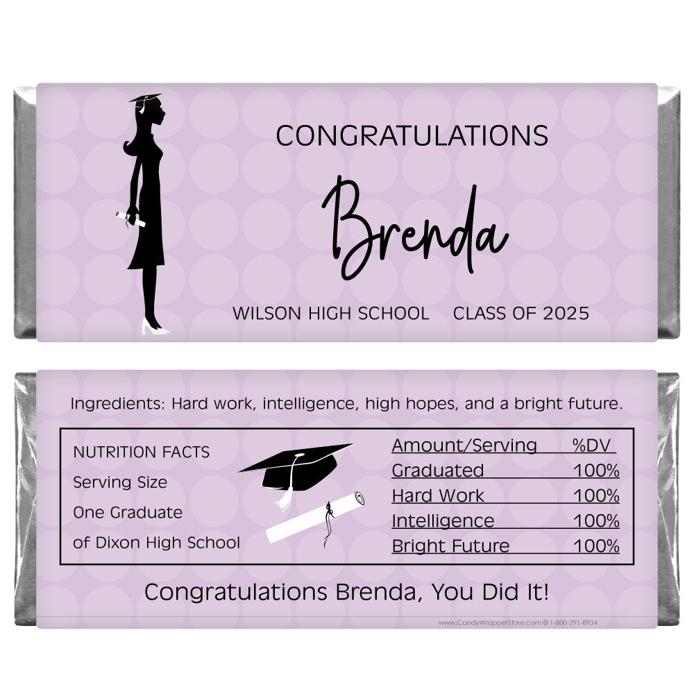 GRAD213 - Graduation Girl Silhouette Candy Wrapper Graduation Girl Silhouette Candy Wrapper Candy Wrappers GRAD213