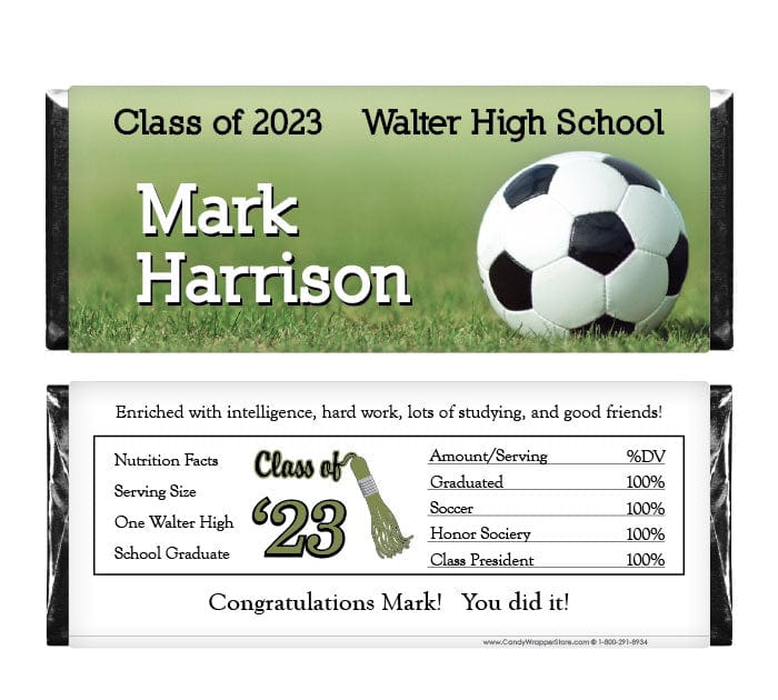 GRAD232 - Soccer Graduation Candy Bar Wrapper Soccer Graduation Candy Bar Wrapper Candy Wrappers GRAD232
