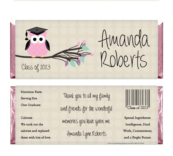 GRAD234 - Owl Graduation Candy Bar Wrapper Owl Graduation Candy Bar Wrapper Candy Wrappers GRAD234