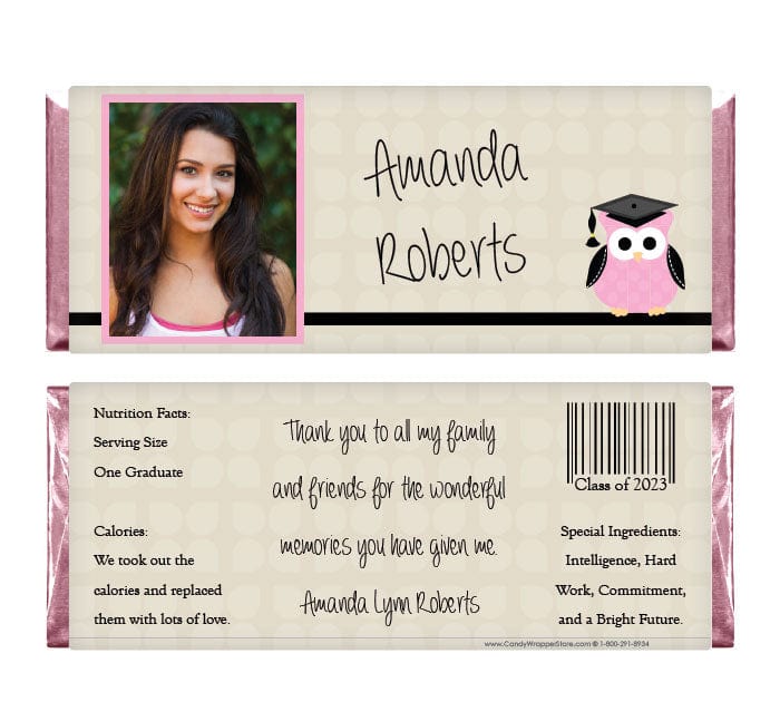 GRAD234photo - Owl Graduation Photo Candy Bar Wrapper Owl Graduation Photo Candy Bar Wrapper Candy Wrappers GRAD234
