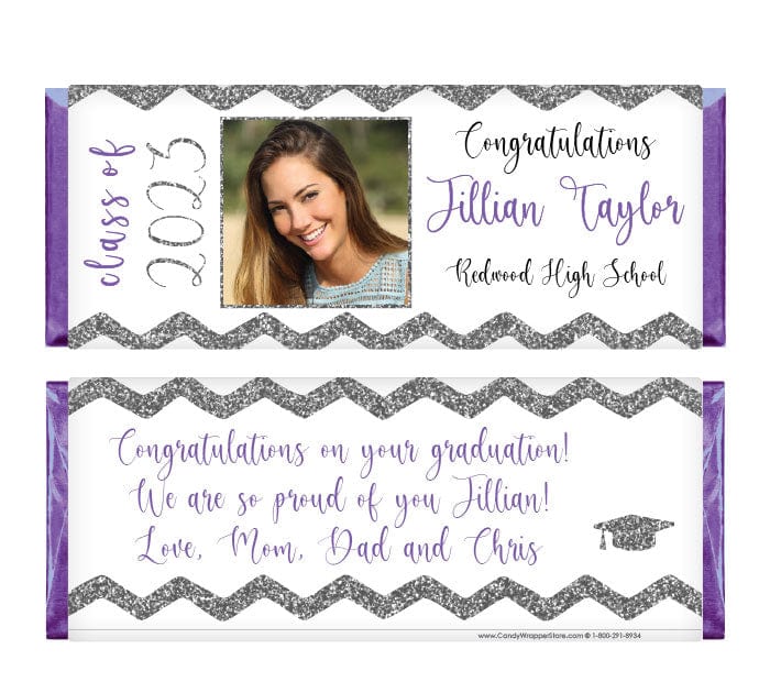 GRAD236photo - Graduation Chevron Glitter Photo Candy Bar Wrappers Graduation Chevron Glitter Photo Candy Bar Wrappers Candy Wrappers GRAD236