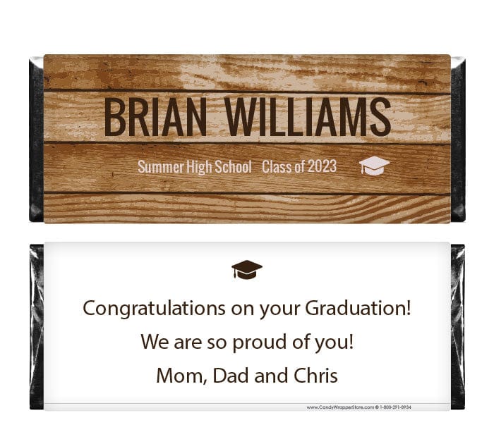 GRAD240 - Wood Grain Graduation Candy Bar Wrappers Wood Grain Graduation Candy Bar Wrappers Candy Wrappers GRAD240
