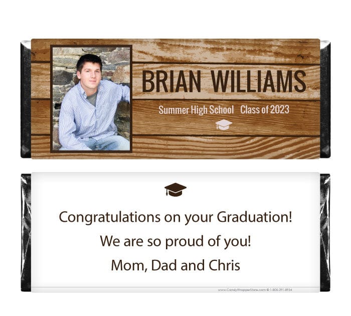 GRAD240photo - Wood Grain Photo Graduation Candy Bar Wrappers Wood Grain Photo Graduation Candy Bar Wrappers Candy Wrappers GRAD240