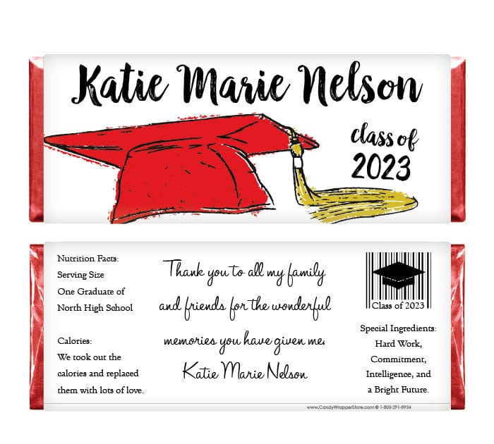 GRAD242 - Graduation Hand Drawn Hat Candy Bar Wrappers Graduation Hand Drawn Hat Candy Bar Wrappers Candy Wrappers GRAD242