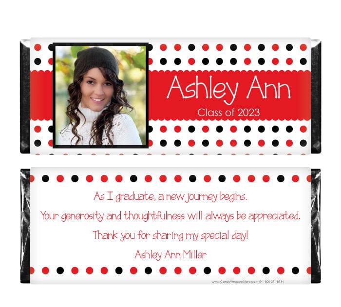 GRAD350PHOTO - Multi Dots Graduation Photo Candy Bar Wrappers Multi Dots Graduation Photo Candy Bar Wrappers Candy Wrappers GRAD350