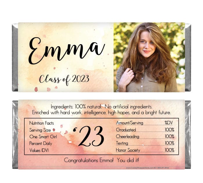 GRAD353photo - Pink and Coral Watercolor Photo Graduation Candy Bar Wrappers Pink and Coral Watercolor Photo Graduation Candy Bar Wrappers Candy Wrappers GRAD353