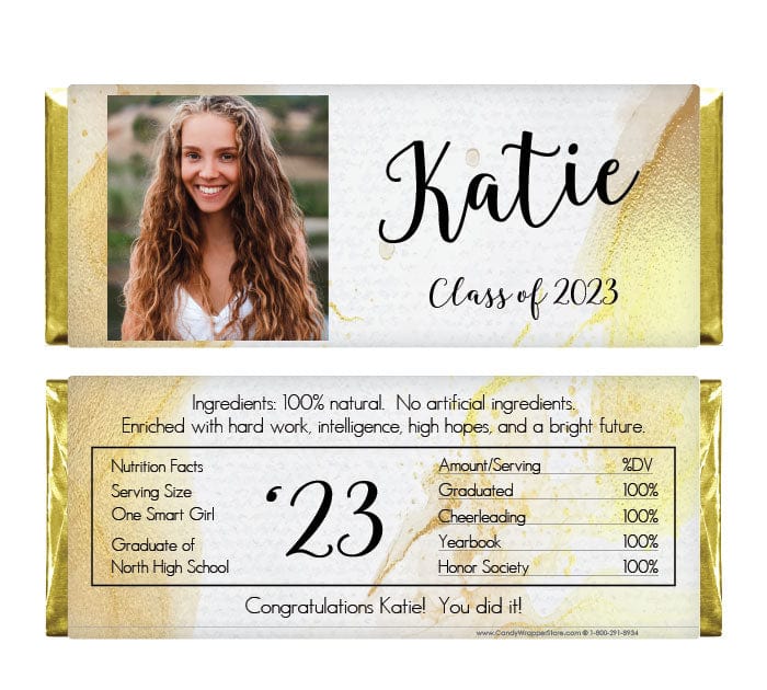GRAD354photo - Golden Marble Photo Graduation Candy Bar Wrappers Golden Marble Photo Graduation Candy Bar Wrappers Candy Wrappers GRAD354