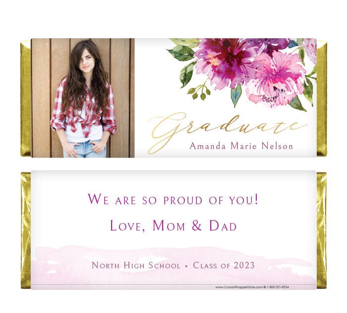 GRAD355photo - Graduate Floral Photo Graduation Candy Bar Wrappers Graduate Floral Photo Graduation Candy Bar Wrappers Candy Wrappers GRAD355