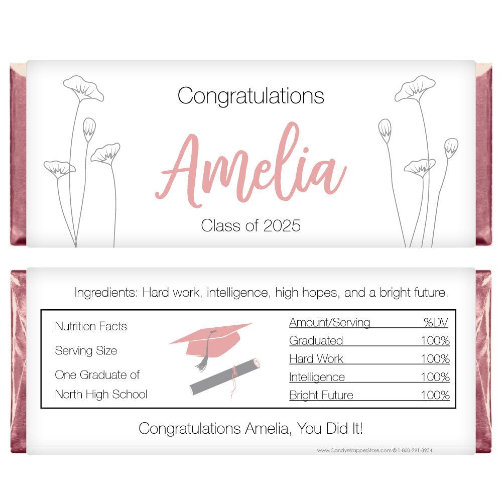 GRAD356 - Simple Sketched Poppy Graduation Candy Bar Wrappers Simple Sketched Poppy Graduation Candy Bar Wrappers Candy Wrappers GRAD356