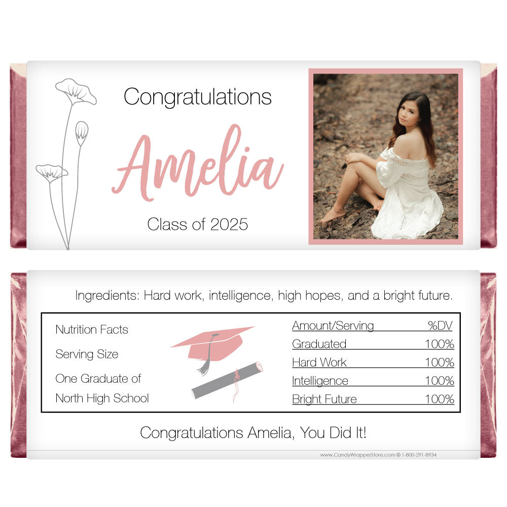 GRAD356photo - Simple Sketched Poppy Photo Graduation Candy Bar Wrappers Simple Sketched Poppy Photo Graduation Candy Bar Wrappers Candy Wrappers GRAD356