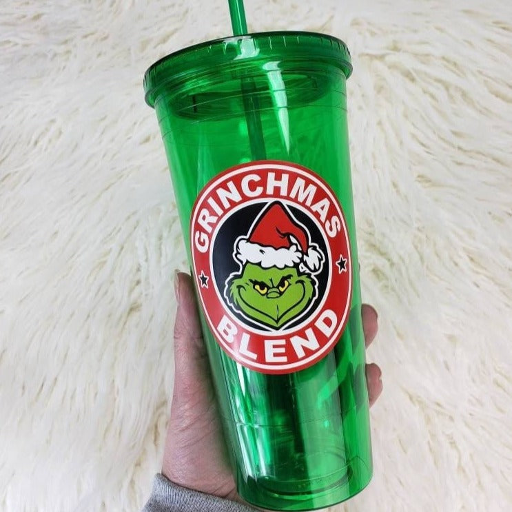 Grinchmas blend green tumbler with grinch decal - double wall high grade acrylic tumbler - 20 oz tumbler Grinchmas blend green tumbler with Grinch decal Mugs Shelton Shirts