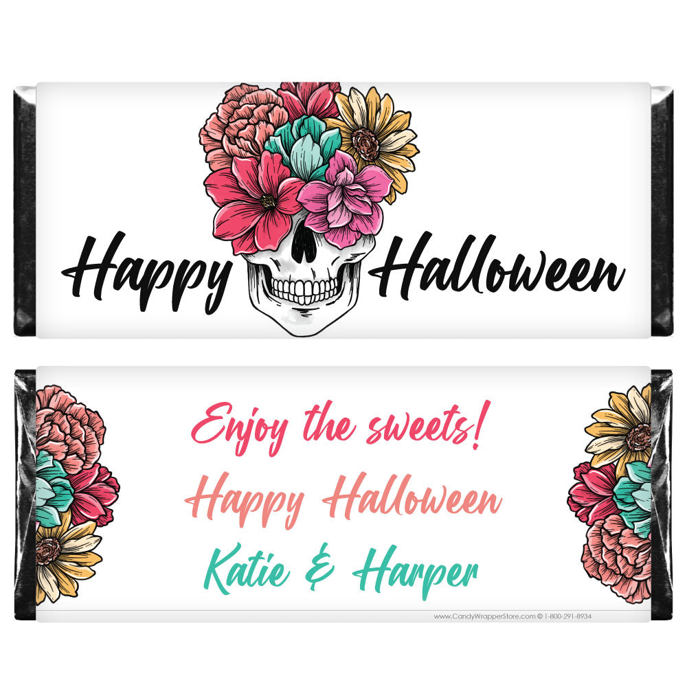 HAL237 - Floral Skull Halloween Candy Bar Wrapper Floral Skull Halloween Candy Bar Wrapper Party Supplies HAL237