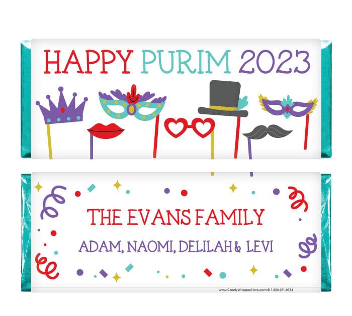 Happy Purim Photo Booth Props Personalized Candy Bar Wrapper Candy Wrappers purim201