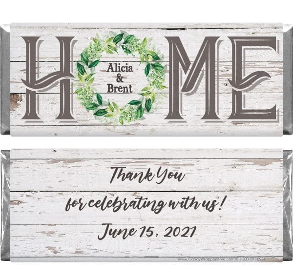 HOUSE208 - HOME with wreath Housewarming Candy Bar Wrapper HOME with wreath Housewarming Candy Bar Wrapper Party Supplies Candy Wrapper Store