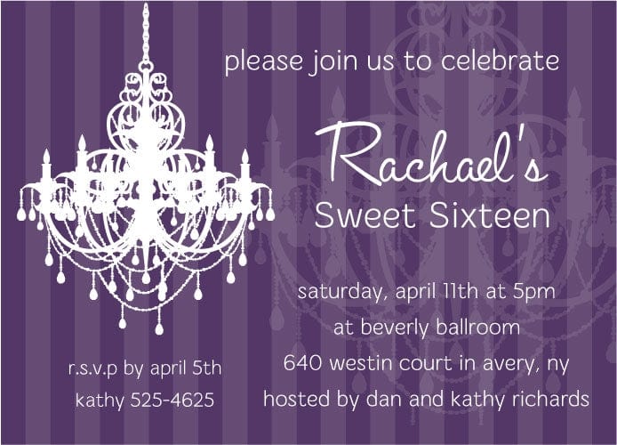 INVBD309 - 5 x 7 inch Chandelier Birthday Invitations Chandelier Birthday Invitations BD309