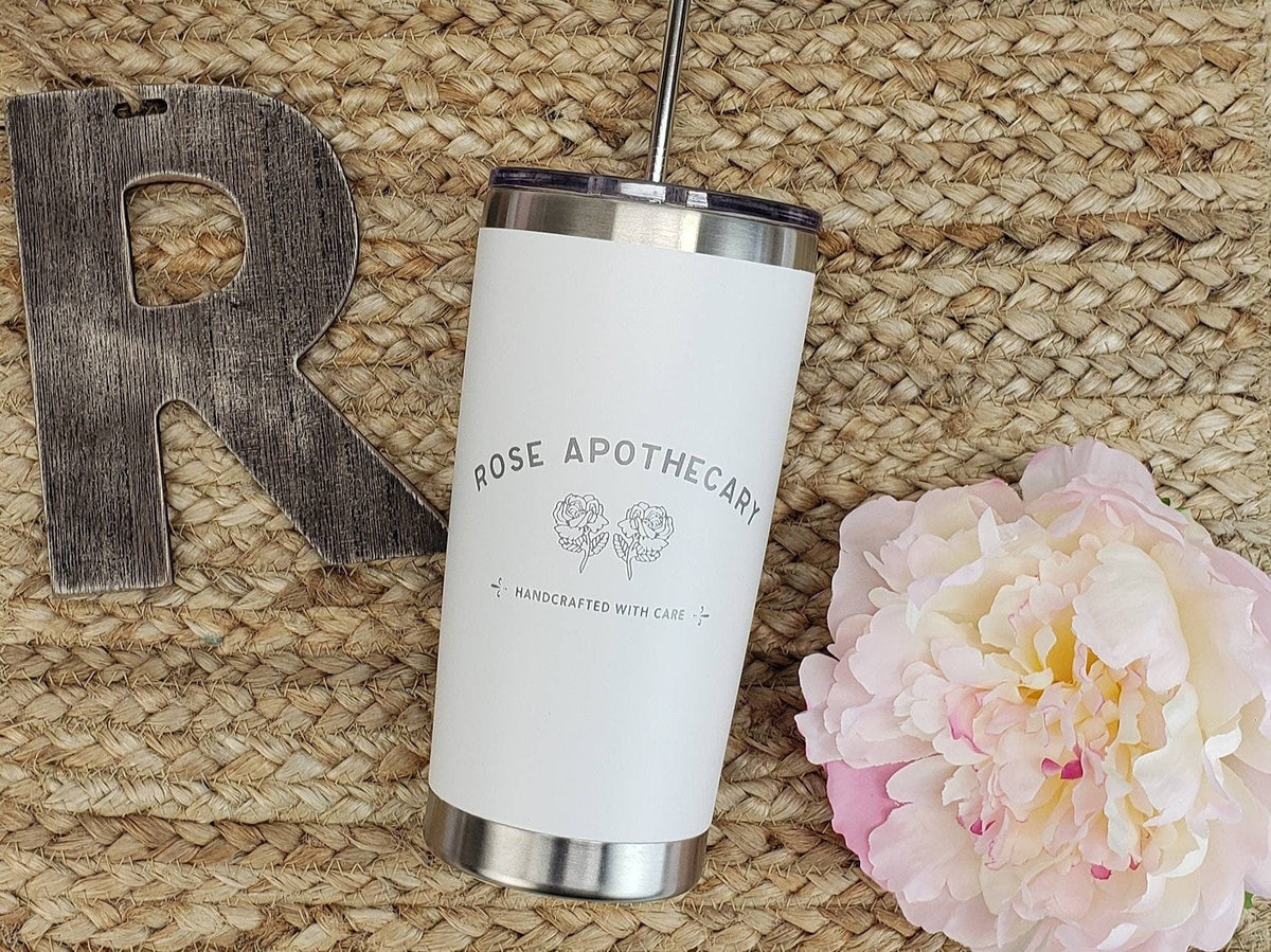 Laser Engraved Logo Tumbler with your name on the back - 20oz Hot Tumbler with Silver Stainless Straw Mugs Candy Wrapper Store