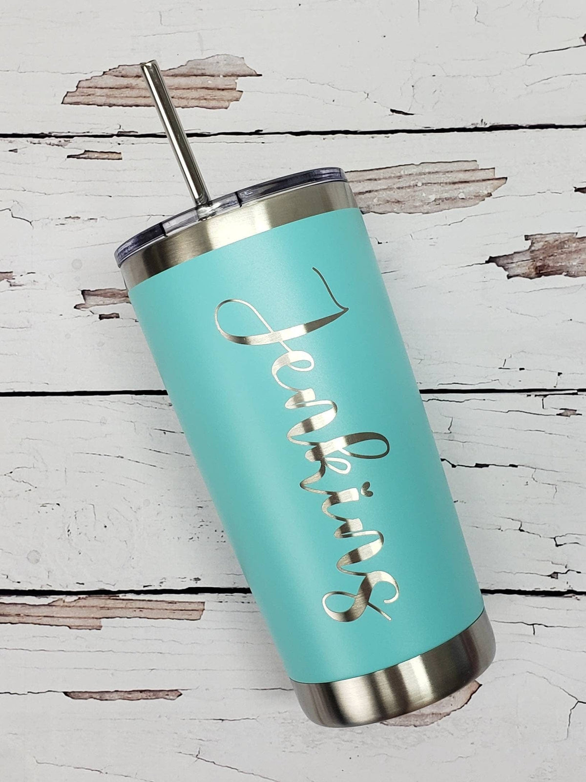 Laser Engraved Logo Tumbler with your name on the back - 20oz Hot Tumbler with Silver Stainless Straw Mugs Candy Wrapper Store