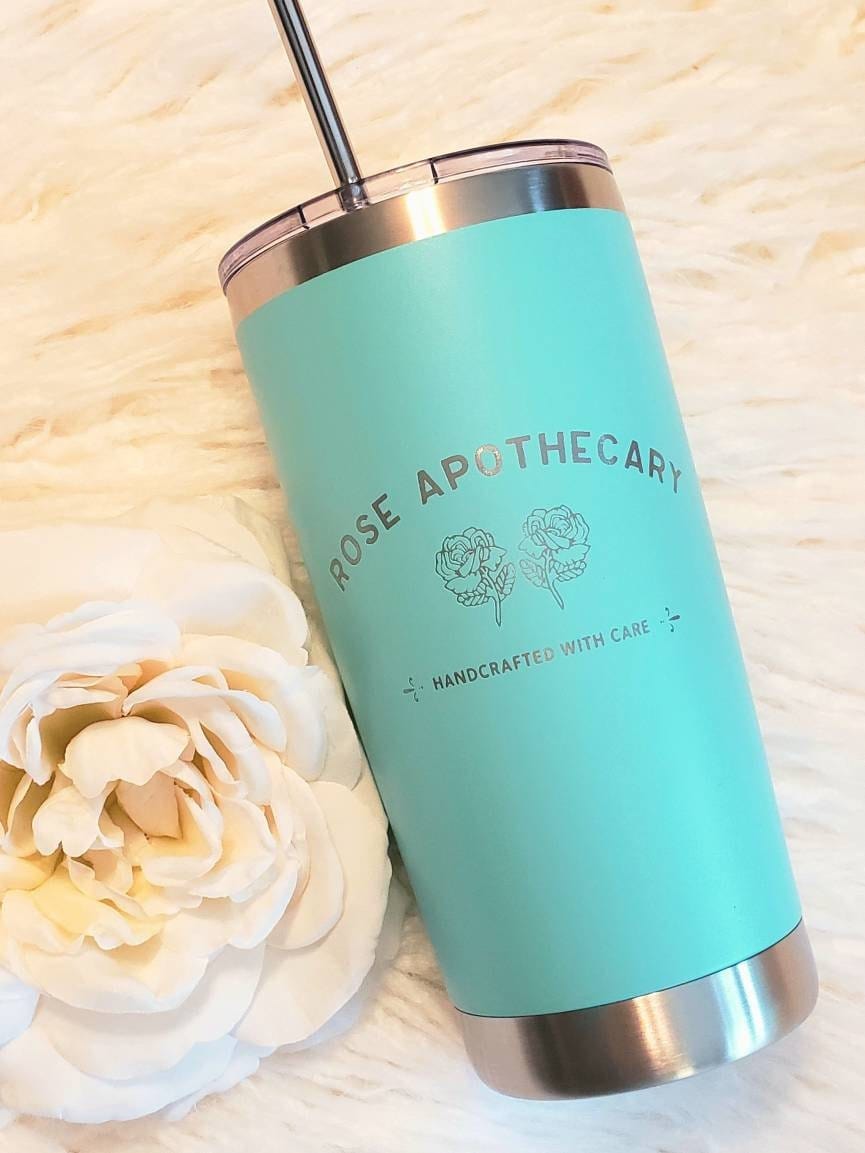 Laser Engraved Logo Tumbler with your name on the back - 20oz Hot Tumbler with Silver Stainless Straw Mugs Candy Wrapper Store