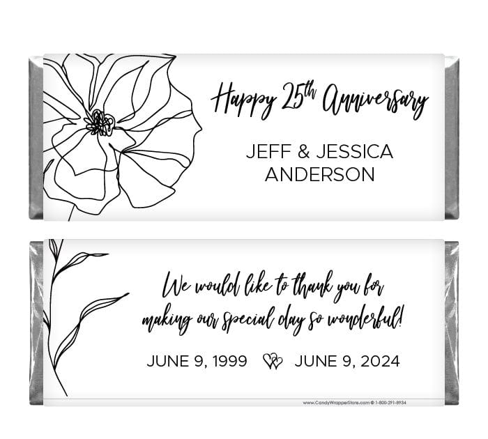 Line Drawn Flower Anniversary Candy Bar Wrapper - ANN212 Line Drawn Flower Anniversary Candy Bar Wrapper Regular Size Wrapper ANN212