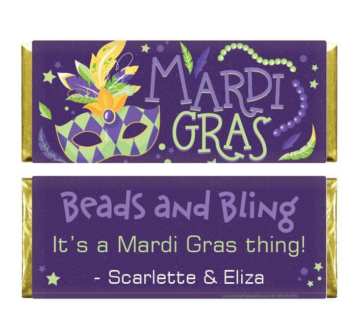 Mardi Gras Checkered Mask Personalized Candy Bar Wrapper Candy Wrappers MG200