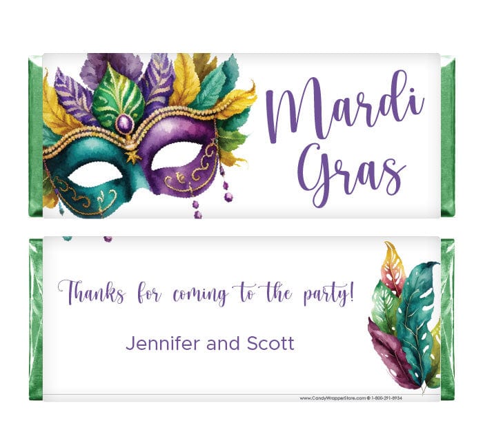 Mardi Gras Feather Mask Personalized Candy Bar Wrapper Candy Wrappers mg201