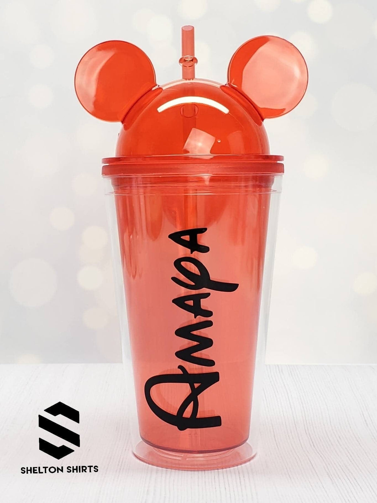 Mickey Mouse Ears Tumbler with Personalized Name Decal - Double Wall high grade 16 oz acrylic tumbler with colored straw Mugs Candy Wrapper Store