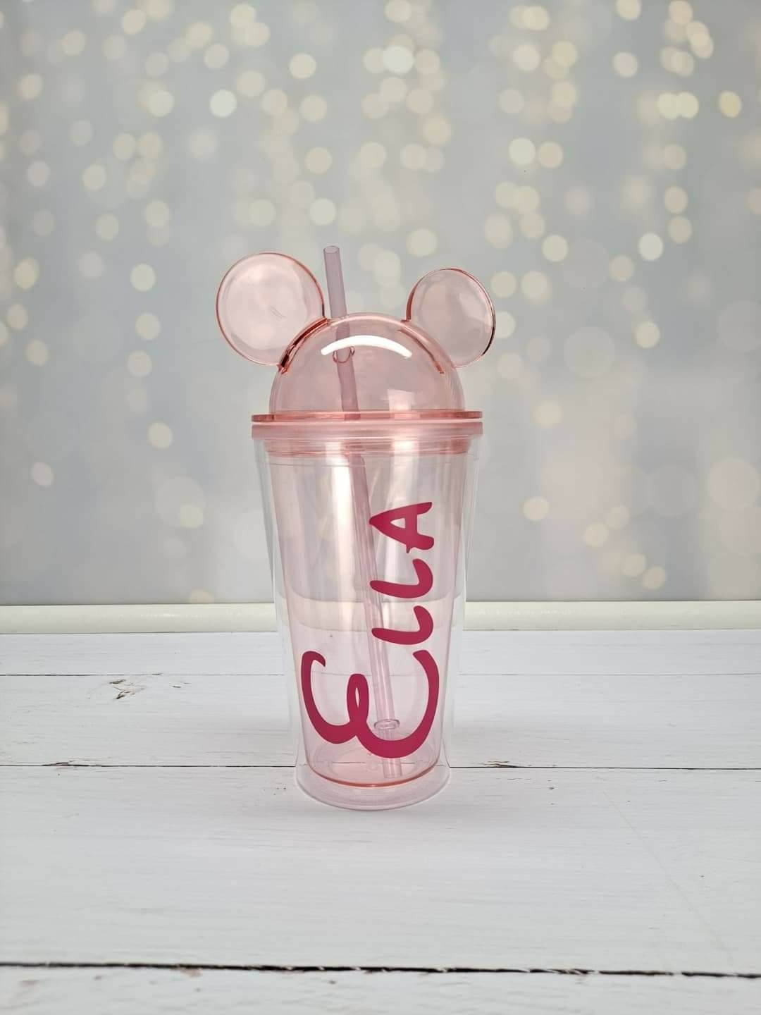 Mickey Mouse Ears Tumbler with Personalized Name Decal - Double Wall high grade 16 oz acrylic tumbler with colored straw Mugs Candy Wrapper Store