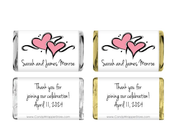 MINI114 - Miniature Double Heart Wedding Candy Wrapper Miniature Double Heart Wedding Candy Wrapper Miniature Size Wrapper wa1