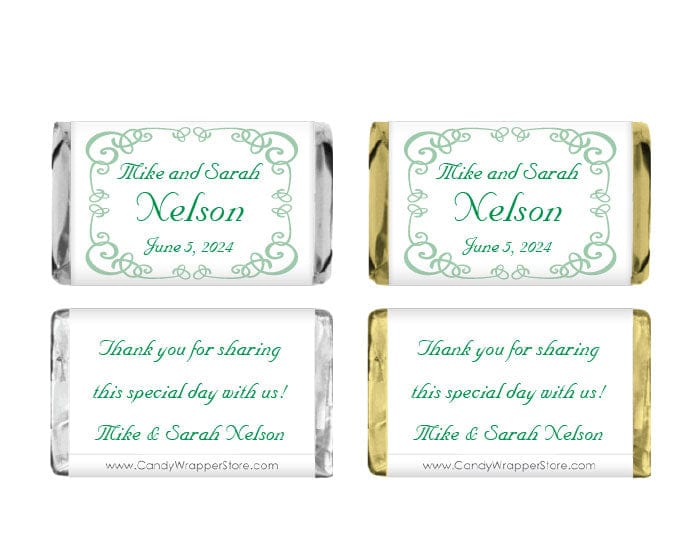 MINI139 - Miniature Green Swirl Border Wrappers Miniature Green Swirl Border Wedding Candy Bar Wrappers Miniature Size Wrapper Candy Wrapper Store