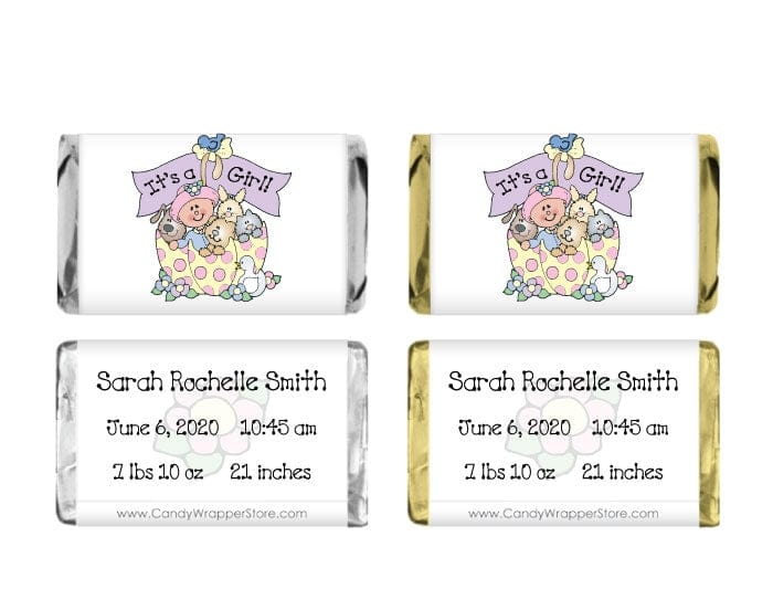 MINI204G Miniature Girl Birth Announcement Candy Bar Wrappers BAG204