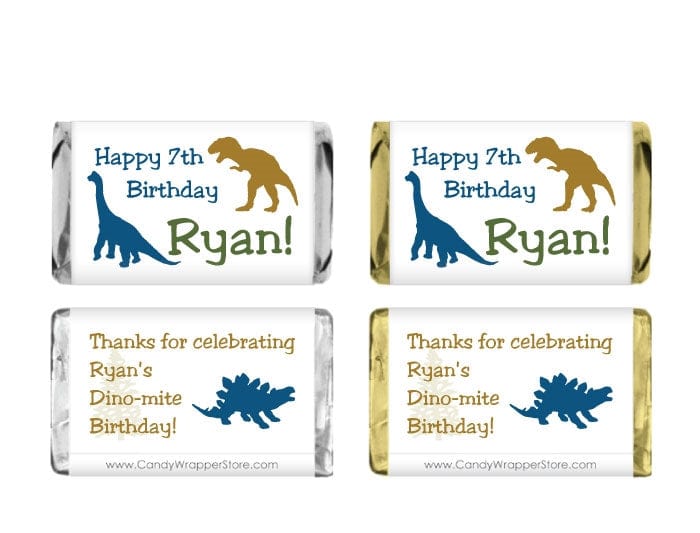 MINI302 - Miniature Dinosaur Birthday Wrapper Miniature Dinosaur Birthday Candy Bar Wrappers Party Favors Candy Wrapper Store