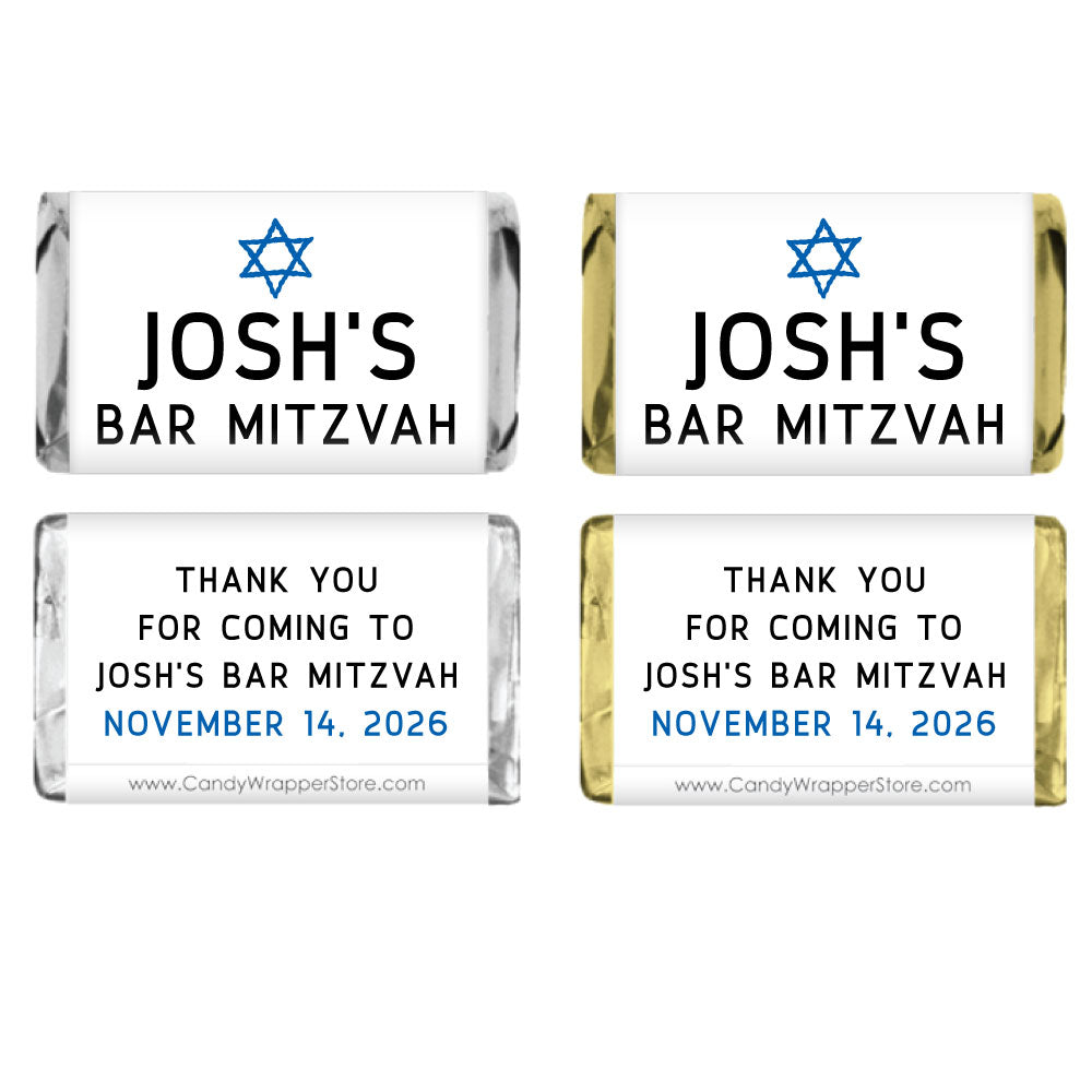 Miniature Bar Mitzvah Star Wrapper - MINIBAR100 Miniature Bar Mitzvah Candy Bar Wrappers Birthday Candles BAR200